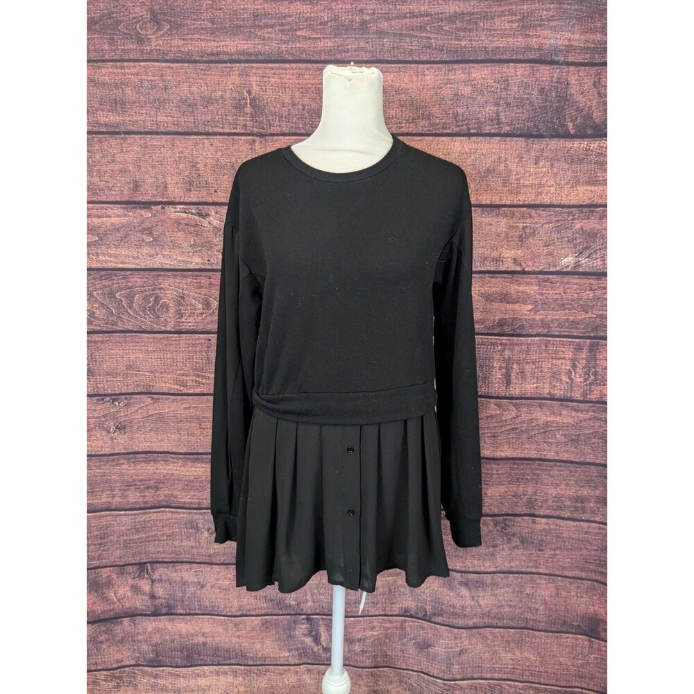 Kai-aakmann Black Mixed Media Pleated Shirt Hem Top Small Unisex Goth Punk Nerdy